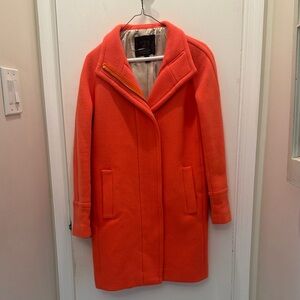 J. Crew Orange Wool Stadium Coat with Notched Collar